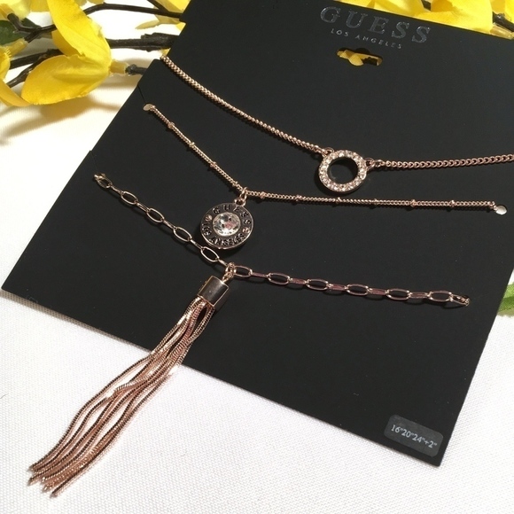 𝅺3/$29! GUESS Rose Gold Layered Tassel Necklace - Picture 7 of 8